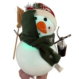 Vintage Color Changing Light Snowman Figure LED Light Scarf Hat Broom Bucket